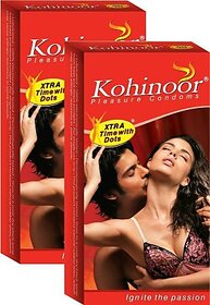 KOHINOOR Extra Time with Dots Premium Condom-Pack of 2- 20 Condoms(10*2) Condom  (Set of 2, 20 Sheets)