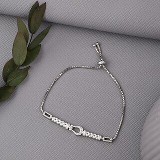                       Slider Chain Studded Silver Bracelet                                              