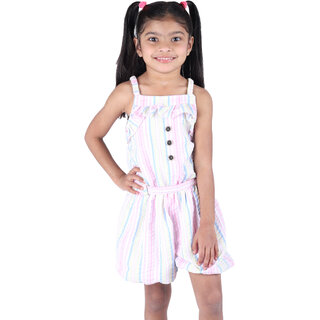                       Kid Kupboard Cotton Girls Jumpsuit, Multicolor, Sleeveless, 6-7 Years KIDS6082                                              