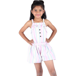                       Kid Kupboard Cotton Girls Jumpsuit, Multicolor, Sleeveless, 6-7 Years KIDS6083                                              