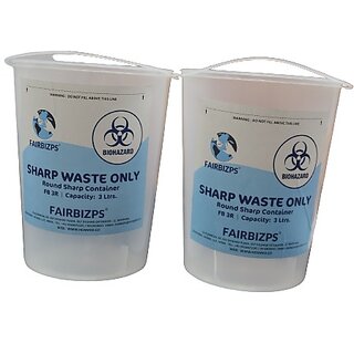                       FAIRBIZPS 3L Round Sharps Container - Secure Disposal for Needles, Pac of 2                                              