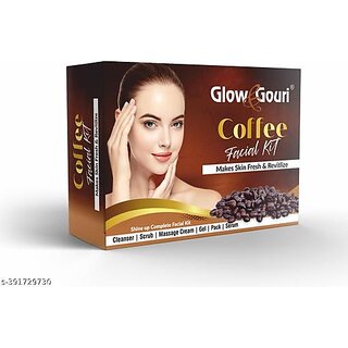                      Glow & Gouri Coffee Facial Kit | Cleanser|Scrub|Massage Cream|Gel | Face Pack|Serum| 6 Item In The Box| (5x50g) And (30 ml Serum Oil)                                              