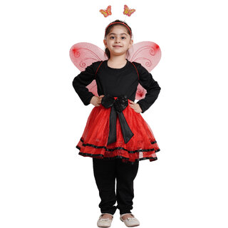                       Kaku Fancy Dresses Red Skirt With Butterfly Wings For Kids / Bobra Toddler Fancy Dress - Red, For Girls                                              