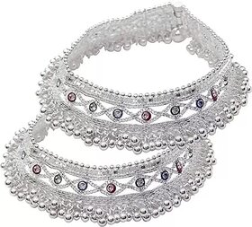 LaaLi H2 Traditional Heavy Silver Jhallar Ghunghroo  Alloy Anklet Payal Pajeb For Women  Girls