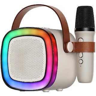                       Party POP LM BT1116 Bluetooth Speaker with 10W RMS Stereo Sound, Wireless Mic with 3 Voice Converter, RGB Lights, 8Hrs Non-Stop Music, Multi-Compatibility Modes and Type-C Charging (Beige)                                              