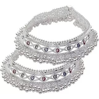 LaaLi H2 Traditional Heavy Silver Jhallar Ghunghroo  Alloy Anklet Payal Pajeb For Women  Girls