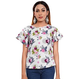                       BLANCORA Casual Butterfly Sleeves Printed Women Multicolor Top                                              