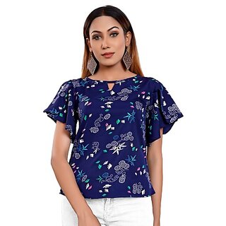                       BLANCORA Casual Butterfly Sleeves Printed Women Multicolor Top                                              
