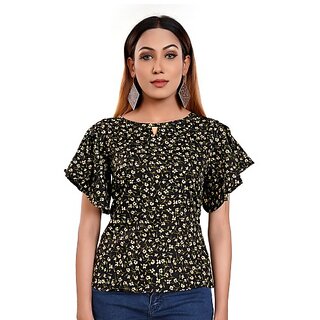                       BLANCORA Casual Butterfly Sleeves Printed Women Multicolor Top                                              