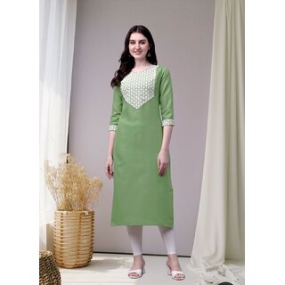 Embroidery Cotton Round Neck Straight Kurta for Women