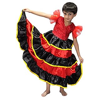                       Kaku Fancy Dresses Senorita Gown  Spanish Gown  Spanish Flamenco Dance Skirts for Girls                                              