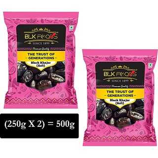                       Blk Foods Black Dates 500G  Khajoor  Khajur Handpicked Dates Soft And Juicy Texture Dates (2 X 250 G)                                              