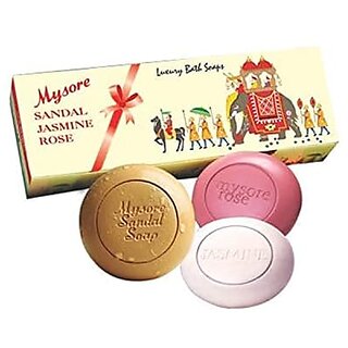                       Mysore Sandal, Jasmine And Rose Soap, 1 BOX - 450g (150g each X 3)                                              