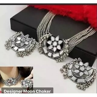                       CanaIndia Half Moon Design Alloy Jewelry Set (Silver)                                              