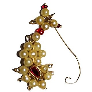                       Kaku Fancy Dresses Marathi Nose Pin/Maharashtrian Nath Jewellery/Ethnic Jewellery/Nath Jewellery-Golden, Free Size                                              