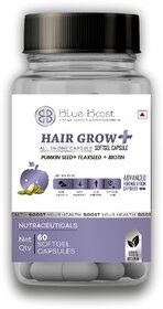 Blue Boost Hair Grow+ Softgel  Capsule 60 Pumkin Seed + Flaxseed + Biotin (Pack of 1)120gm