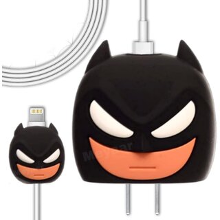                       Meyaar Silicone Protective Case for Apple 20W  18W iPhone USB-C Power Adapter Charger and for USB Lightning Cable, 3D Cartoon Case for iPhone Charger 18W/20W Only (Bat)                                              