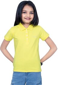 One Sky Girls Solid Cotton Blend T Shirt (Yellow, Pack Of 1)