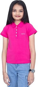 One Sky Girls Solid Cotton Blend T Shirt (Pink, Pack Of 1)