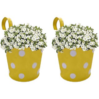                       GARDEN KING 15 cm Railing Planter for Indoor and Outdoor, (Yellow, Set of 2 Pcs)                                              