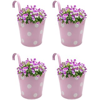                       GARDEN KING 15 cm Railing Planter for Indoor and Outdoor, (Pink, Set of 4 Pcs)                                              