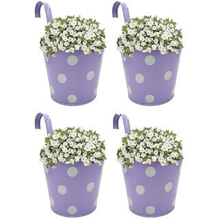                       GARDEN KING 15 cm Railing Planter for Indoor and Outdoor, (Purple, Set of 4 Pcs)                                              