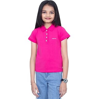                       One Sky Girls Solid Cotton Blend T Shirt (Pink, Pack Of 1)                                              