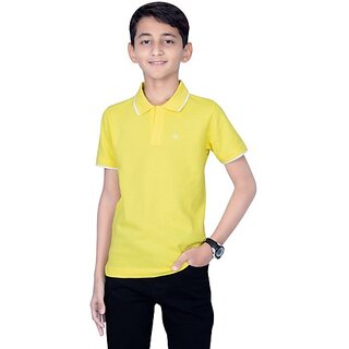 One Sky Boys Solid Pure Cotton T Shirt (Yellow, Pack Of 1)