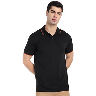                       One Sky Solid Men Polo Neck Black T-Shirt                                              