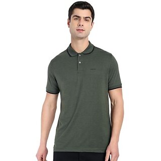                       One Sky Solid Men Polo Neck Green T-Shirt                                              