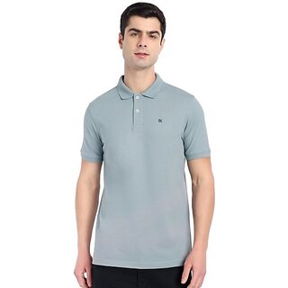                       One Sky Solid Men Polo Neck Grey T-Shirt                                              