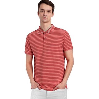                       One Sky Striped Men Polo Neck Red T-Shirt                                              