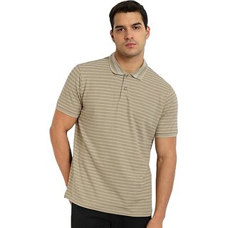                       One Sky Striped Men Polo Neck Beige T-Shirt                                              