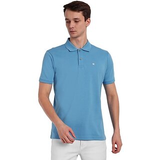                       One Sky Solid Men Polo Neck Blue T-Shirt                                              