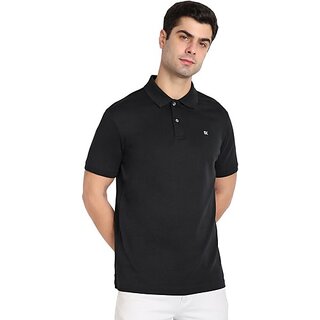                       One Sky Solid Men Polo Neck Black T-Shirt                                              