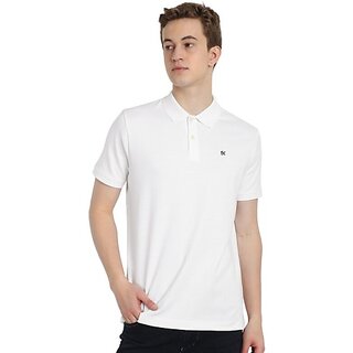                       One Sky Solid Men Polo Neck White T-Shirt                                              