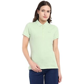                       One Sky Solid Women Polo Neck Light Green T-Shirt                                              