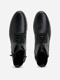 HATS OFF ACCESSORIES Men Mid-Top Black Leather Regular Boots