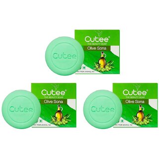 Cutee The Beauty Olive Sona Soap - Pack Of 3 (100g) Cutee The Beauty Olive Sona Soap - Pack Of 3 (100g)