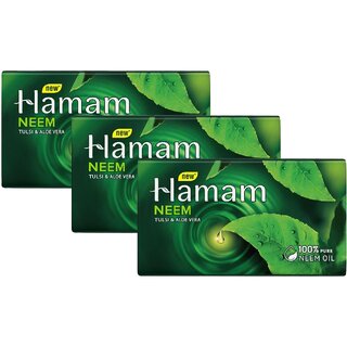                       Hamam Tulsi, Neem  Aloe Vera Soap - Pack Of 3 (100g)                                              