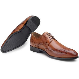HATS OFF ACCESSORIES Men Textured Genuine Leather Tan Formal Oxfords
