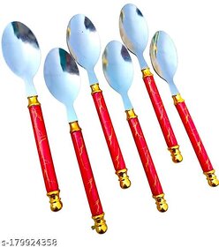 TNC Stainless steel dining table spoon available Dessert spoon Tea Spoon Coffee Spoon Ice Cream Spoon Soup Spoon White marble, ceramic design set of 6