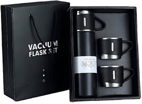 Vacuum Flask Set with 2 Cups, Insulated Double Wall Stainless Steel 500ml Tea Coffee Thermal Flask with 3 Cups 500ml