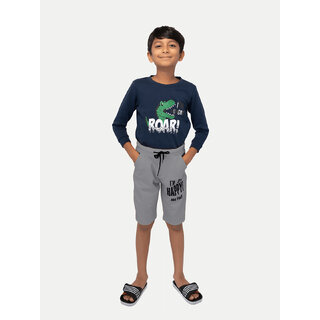                       Boys Grey Melange Printed Shorts                                              