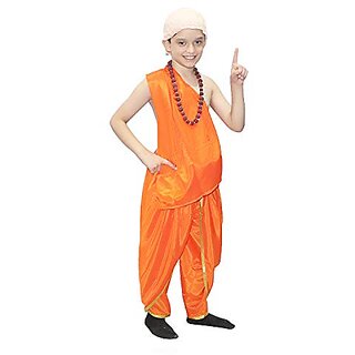                       Kaku Fancy Dresses Arya Bhatt Costume For Kids/National Hero/Freedom Fighter Costume -Orange,  For Boys                                              