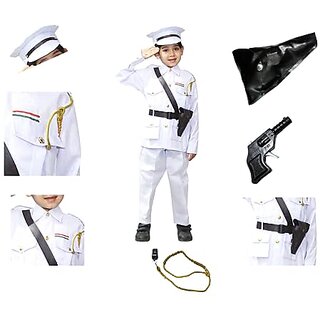                       Kaku Fancy Dresses Our Helper/National Hero Indian Navy Costume - White, For Boys  Girls                                              