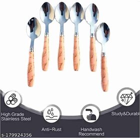 TNC Staiing tabnless steel dinle spoon available Dessert spoon Tea Spoon Coffee Spoon IceCream spoon Soup Spoon pink marble, ceramic design set of 6