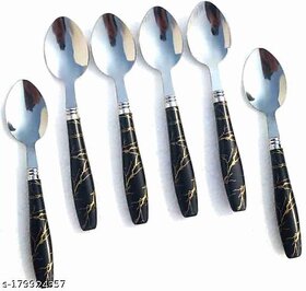 TNC Stainless steel dining table spoon available Dessert spoon Tea Spoon Coffee Spoon Ice Cream Spoon Soup Spoon black marble, ceramic design set of 6