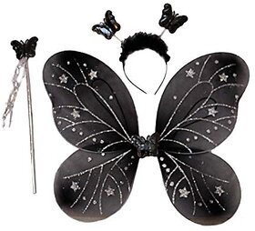 Kaku Fancy Dresses Net / Polyester Butterfly Wings, Black , Firozi  Green For Girls