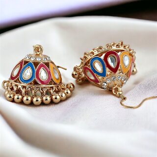 LUCKY JEWELLERY Gold Plated Multi Color Meenakari Jhumki Earring For Girls & Women (250-CHJM1-1149-MT) LUCKY JEWELLERY Gold Plated Multi Color Meenakari Jhumki Earring For Girls & Women (250-CHJM1-1149-MT)